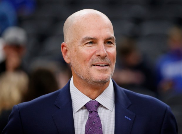 ESPN college basketball analyst Jay Bilas stands on the court before calling the Continental Tire Challenge between the Duke Blue Devils and the Gonzaga Bulldogs at T-Mobile Arena on Nov. 26, 2021 in Las Vegas. (Photo by Ethan Miller/Getty Images)