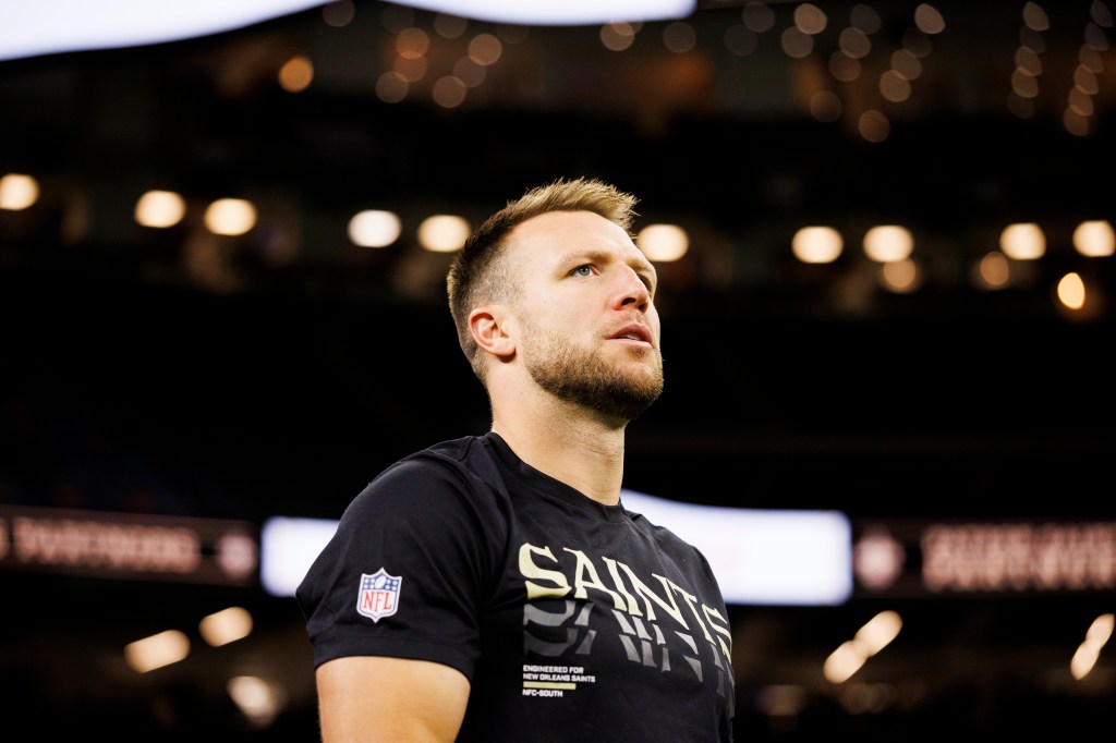 Taysom Hill #7 of the New Orleans Saints warms up prior to an NFL football game against the New York Giants at Caesars Superdome on October 5, 2025 in New Orleans, Louisiana.