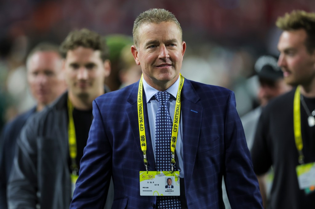 ESPN sportscaster Kirk Herbstreit is seen on the field before the 2026 CFP National Championship between the Indiana Hoosiers and the Miami Hurricanes at Hard Rock Stadium on January 19, 2026 in Miami Gardens, Florida.