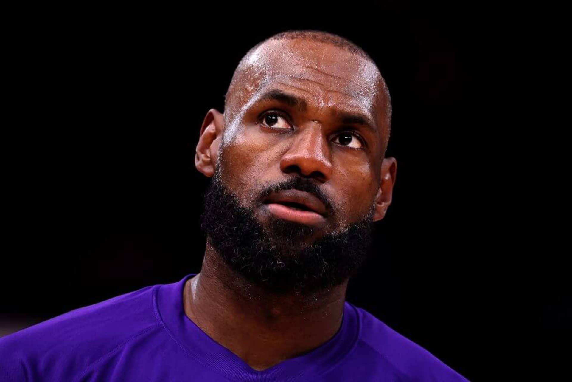 LeBron James looks on during an NBA game.