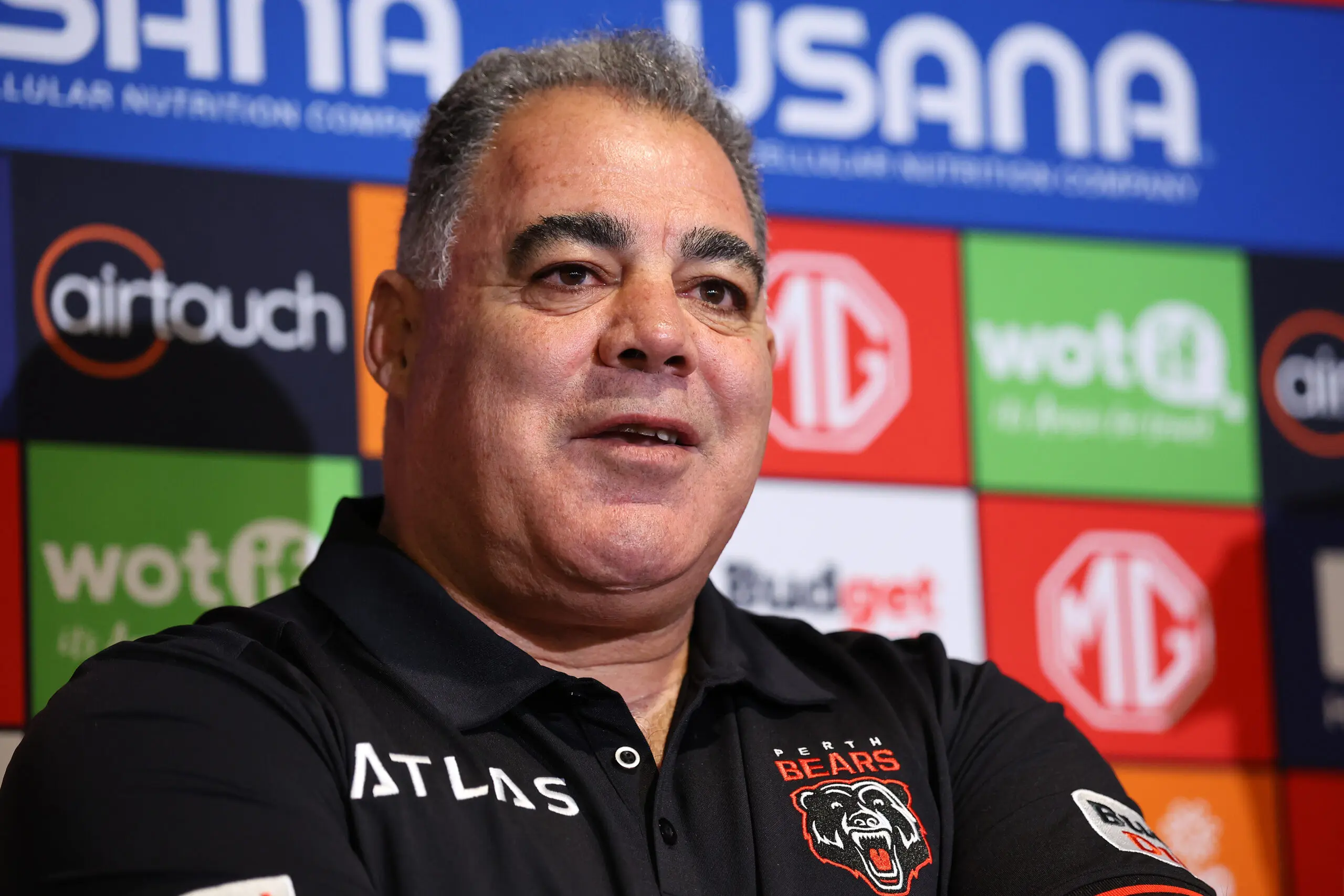PERTH, AUSTRALIA - APRIL 10: Mal Meninga, inaugural head coach of the Perth Bears talks to the media during an NRL press conference at Optus Stadium on April 10, 2026 in Perth, Australia. (Photo by Paul Kane/Getty Images)