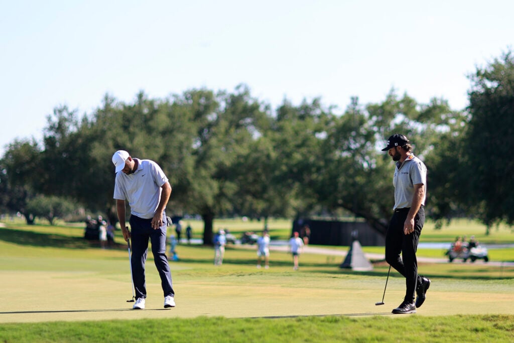Scottie Scheffler and Cameron Young during the second round of the Cadillac Championship 2026 at Trump National Doral Miami | Source: Carmen Mandato/Getty Images
