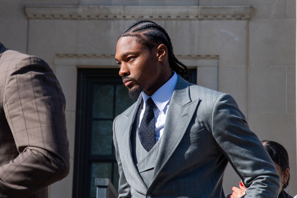 Stefon Diggs walks out of court in Dedham, Mass. after being cleared in his assault trial on May 5, 2026.