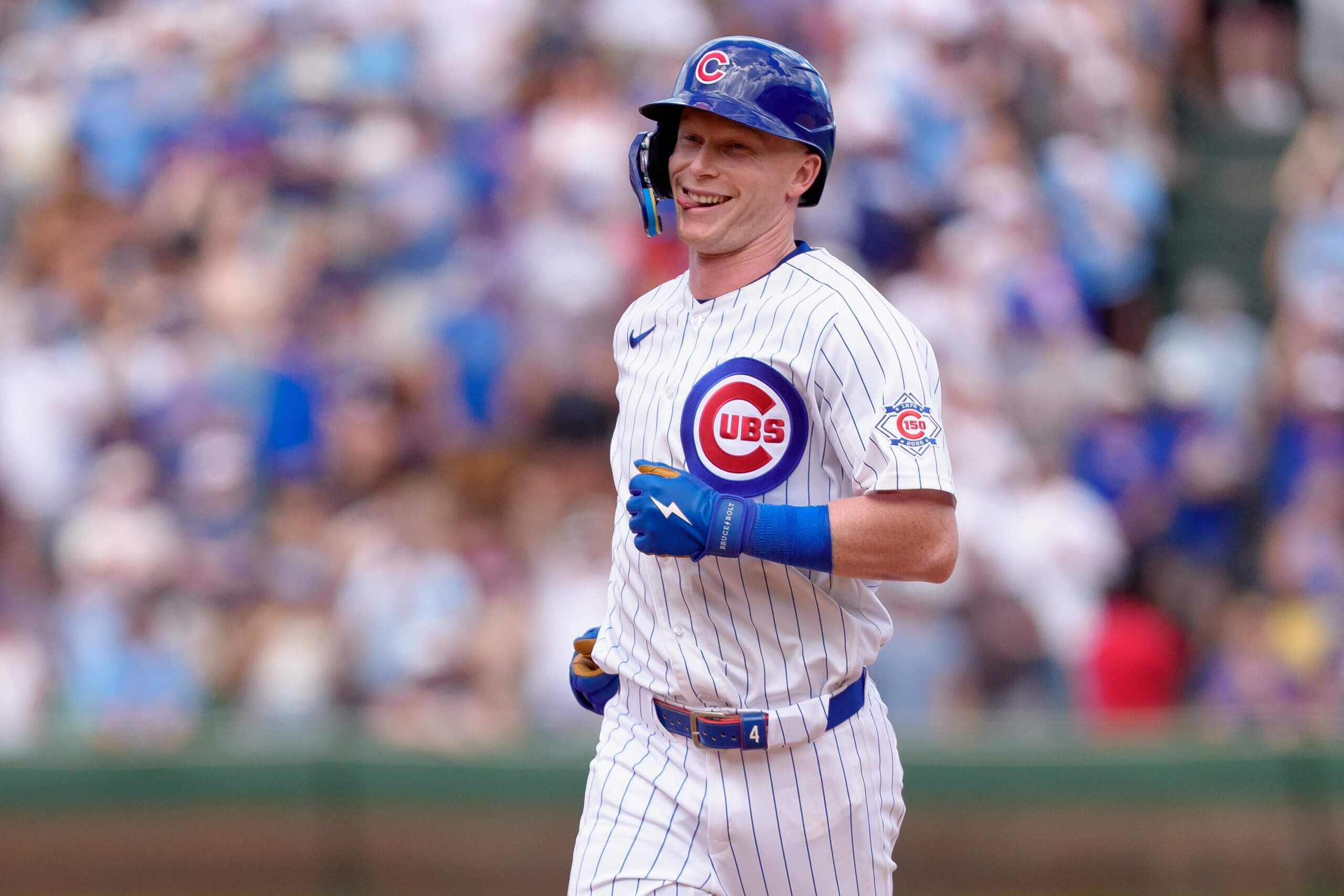 Pete Crow-Armstrong celebrates a home run. 