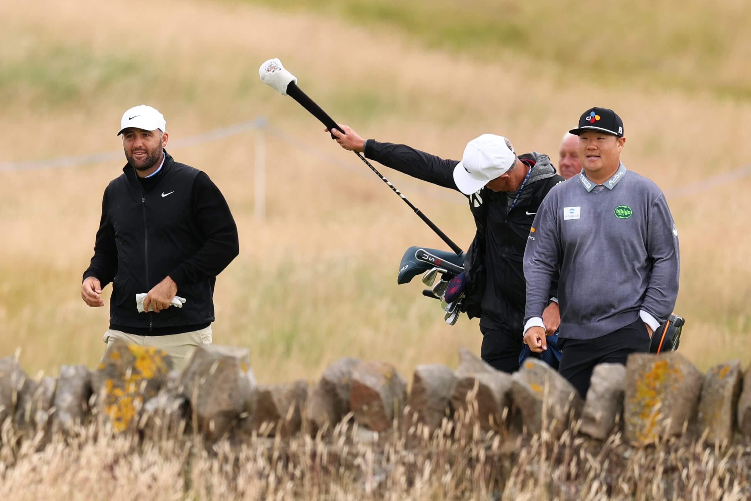 Scottie Scheffler, left, and Sungjae Im walk the Renaissance course during a practice round.