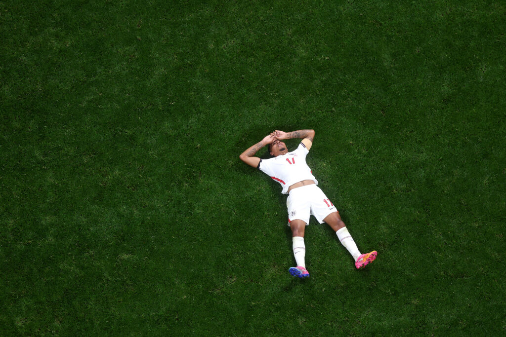 Morgan Rogers #17 of England reacts after the 1-2 loss during the FIFA World Cup 2026 Semi Final match between England and Argentina