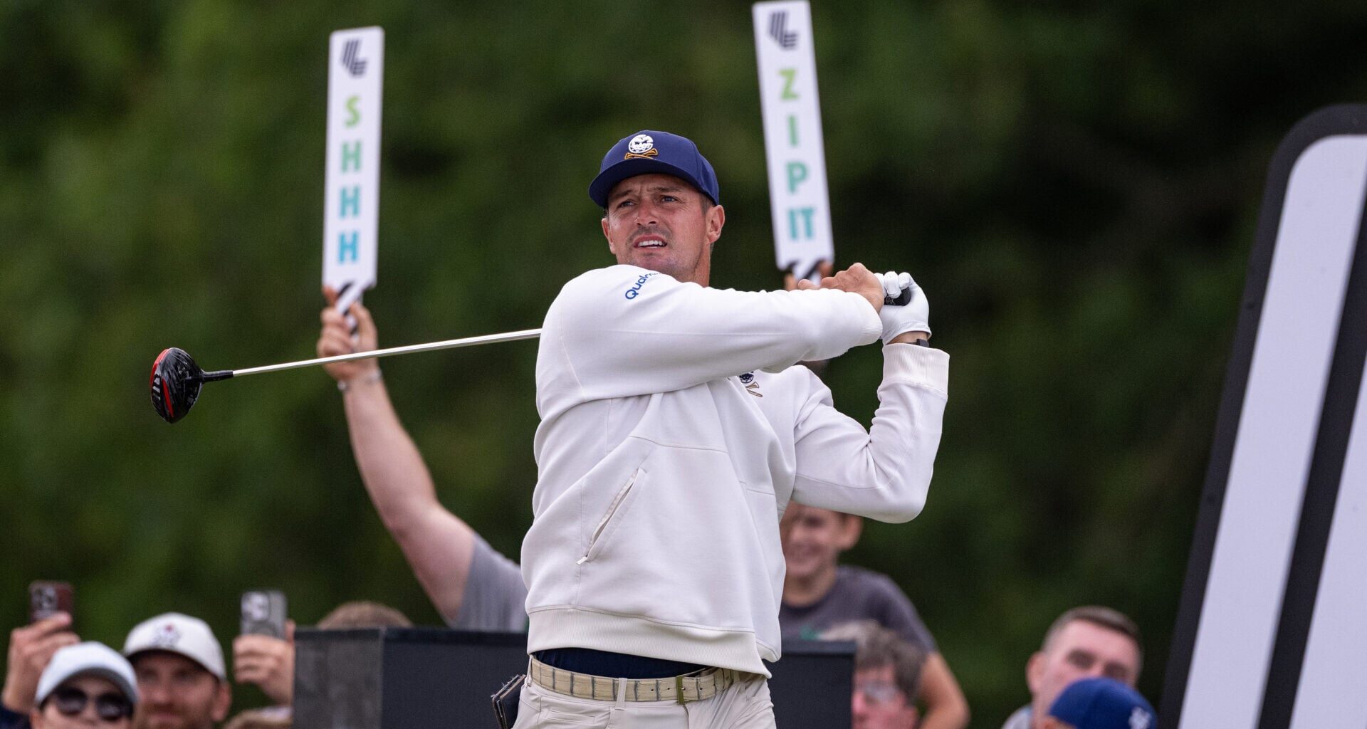 Bryson DeChambeau reacts to finishing nine shots behind Lucas Herbert despite coming third at LIV Golf UK