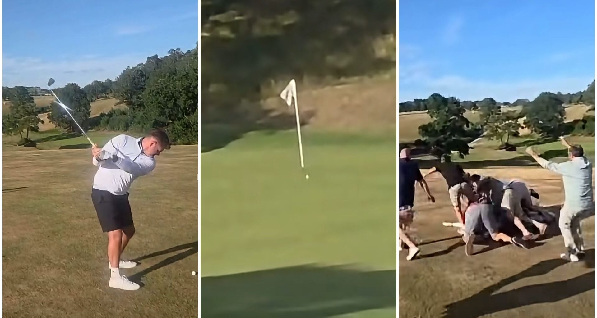 Fans celebrate a hole in one