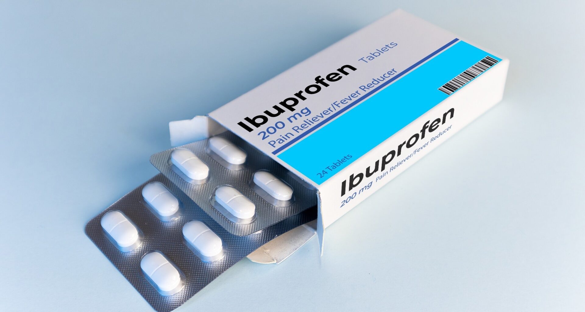 ibuprofen pill box, box paper, blister tablets