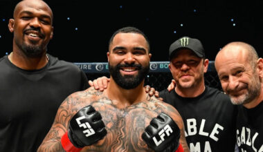 Jon Jones celebrates after Gable Steveson wins LFA fight