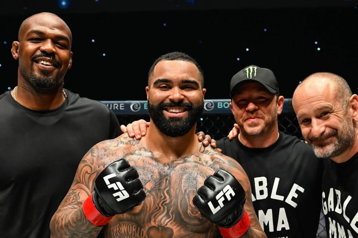 Jon Jones celebrates after Gable Steveson wins LFA fight