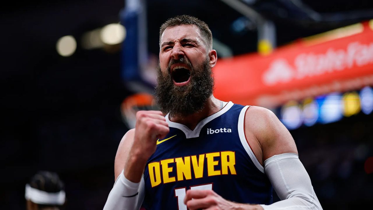 Apr 27, 2026; Denver, Colorado, USA; Denver Nuggets center Jonas Valanciunas (17) reacts after a play in the fourth quarter against the Minnesota Timberwolves during game five of the first round of the 2026 NBA Playoffs at Ball Arena. Mandatory Credit: Isaiah J. Downing-Imagn Images