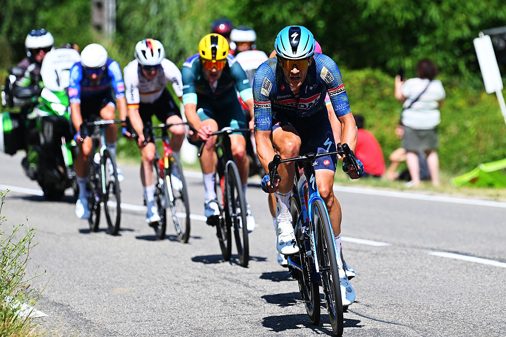 VOIRON, FRANCE - JULY 22: Jasper Stuyven of Belgium and Team Soudal Quick-Step competes in the breakaway during the 113th Tour de France 2026, Stage 17 a 174.7km stage from Chambery to Voiron / #UCIWT / on July 22, 2026 in Voiron, France. (Photo by Tim de Waele/Getty Images)