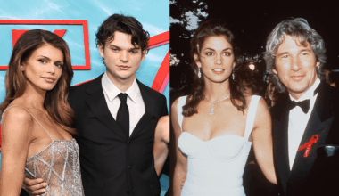 Kaia Gerber and Homer Gere at 'The Shards' NYC premiere, and Cindy Crawford and Richard Gere in 1993.