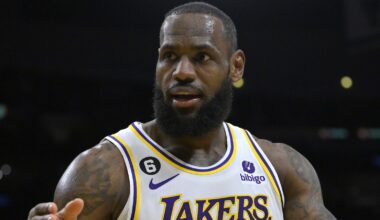 LeBron James looks on