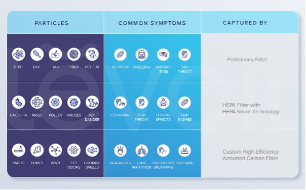 Levoit particles and filters chart