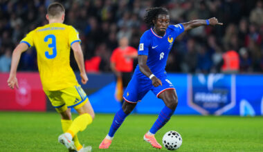 PARIS, FRANCE - NOVEMBER 13: Manu Kone of France in action during the FIFA World Cup 2026 qualifier match between France and Ukraine at Parc des Princes on November 13, 2025 in Paris, France. (Photo by Franco Arland/Getty Images)