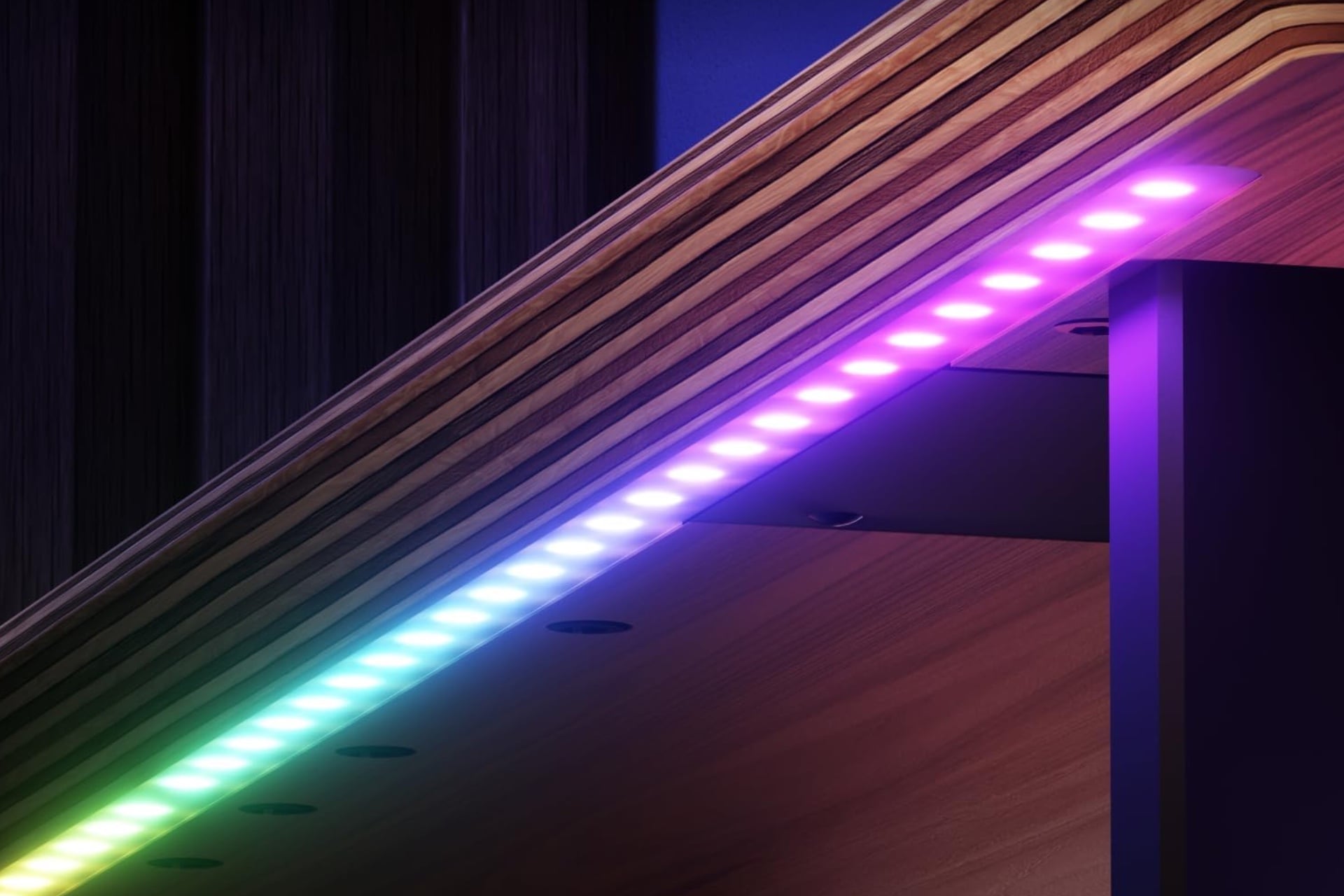 Image showing the stand's LED light strip up close from below.