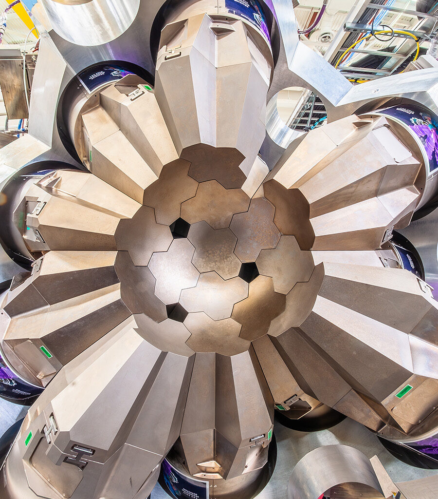 Close-up of half the germanium detector modules in GRETA.