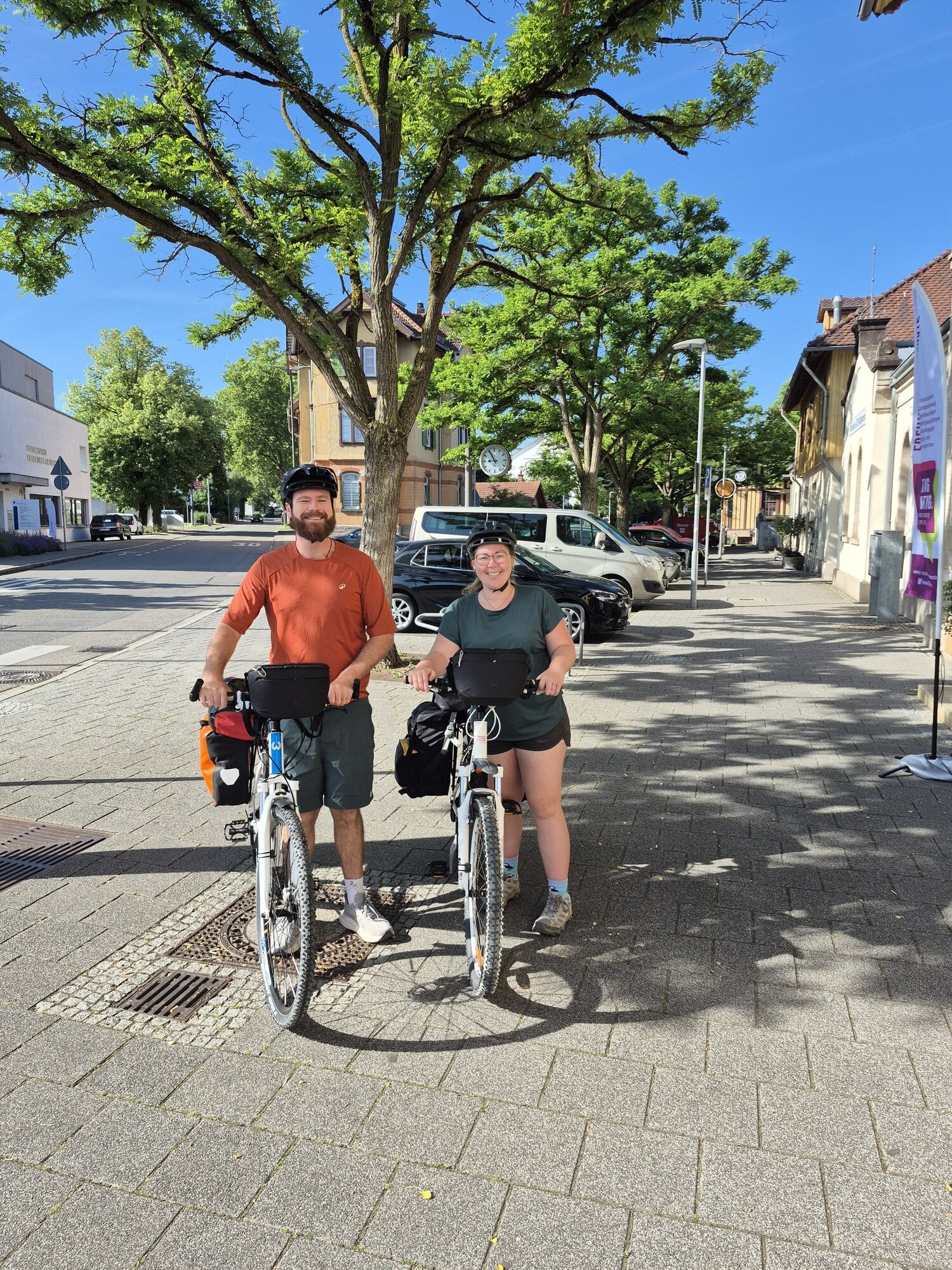  Callum Armstrong and Anna Wentsch on the first day of their Danube River cycle.  Photo / Conservation Amplified.