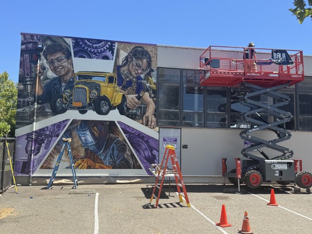 Max Bala has completed a new mural celebrating the trades programs at Petaluma High School. (Max Bala)