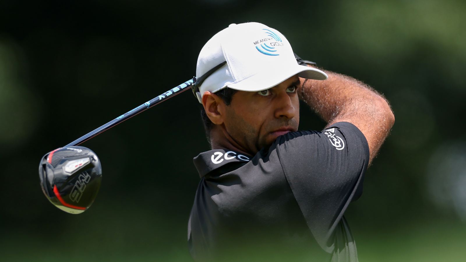 Aaron Rai hits a driver off the tee
