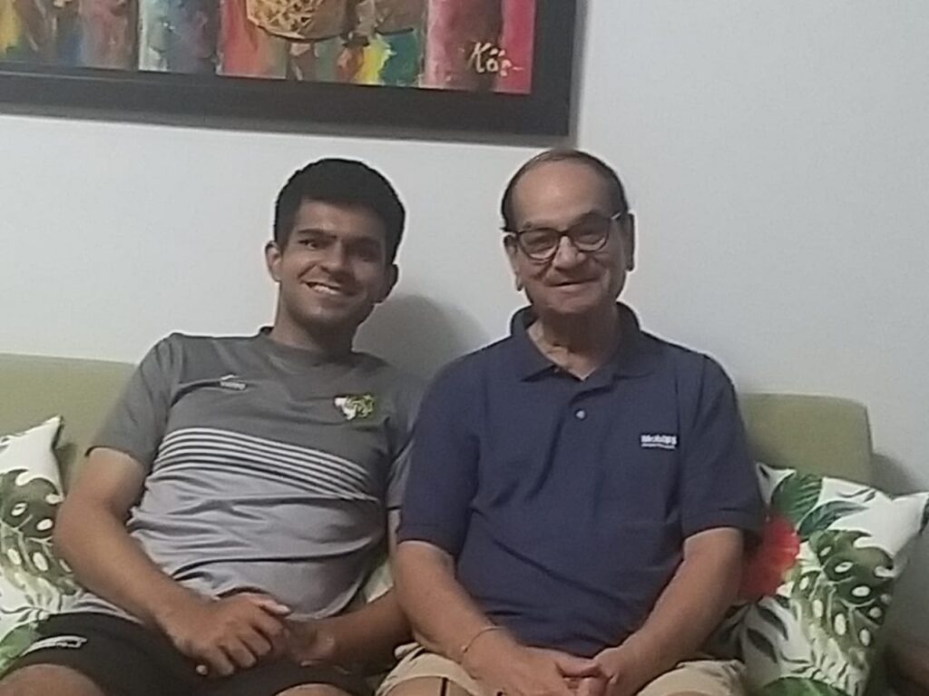 Ravi Chaturvedi with his grandson, Aahan Gopinath Achar, who represents Singapore in international cricket. Photo courtesy: Ravi Chaturvedi