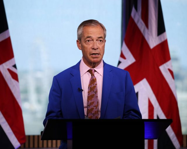 LONDON, ENGLAND - JULY 7: Reform UK Leader Nigel Farage delivers a statement on his 