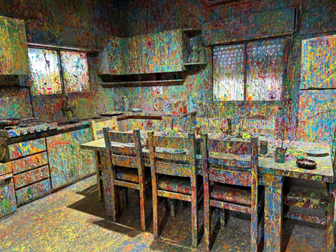 Nearly every surface inside Halaby's House of Colors is covered in layers of paint, transforming the family home into an immersive art installation (Photo: Yael Feldman Shavit) Nearly every surface inside Halaby's House of Colors is covered in layers of paint, transforming the family home into an immersive art installation