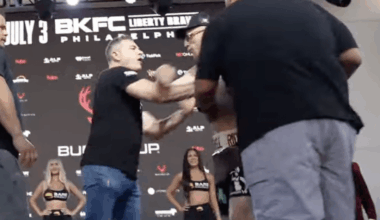 BKFC president David Feldman explodes on ‘f*cking punk’ fighter after trying to shove his opponent off stage during weigh-ins