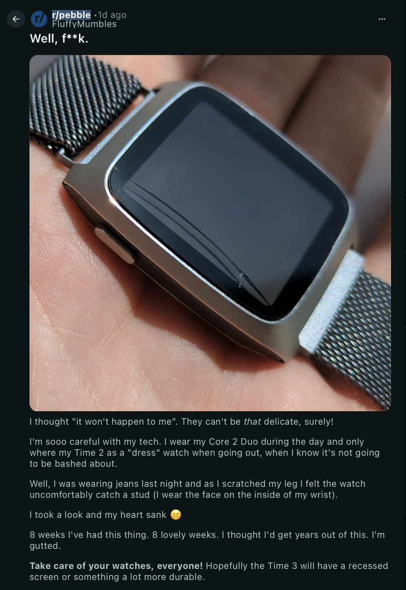 Pebble Time 2 screen cracked Reddit post Pebble Time 2 screen cracked Reddit post