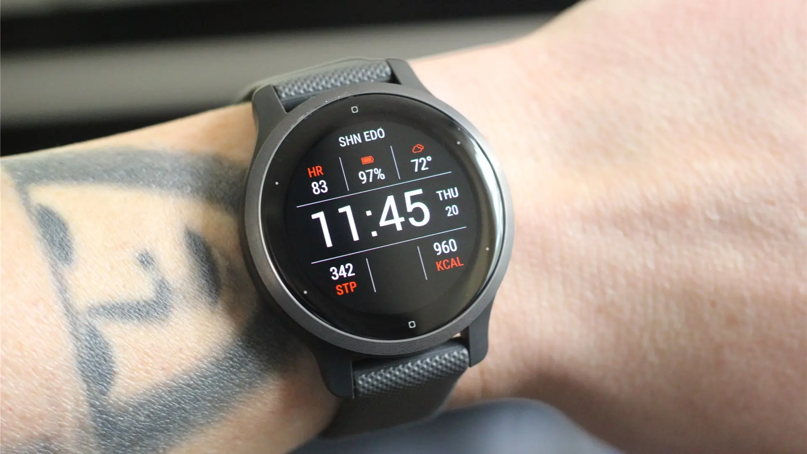 The Garmin Venu 2S on a person's wrist.
