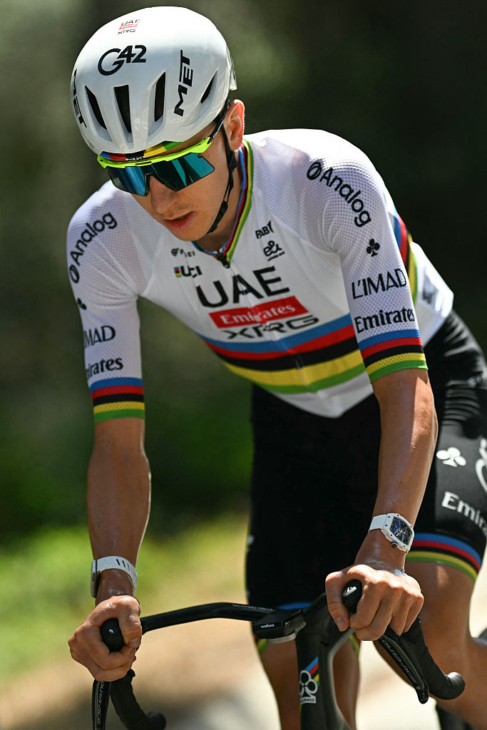 UAE Team Emirates - XRG's Slovenian rider Tadej Pogacar cycles during a training session on the eve of the start of the 113th edition of the Tour de France cycling race, in Barcelona in northeastern Spain, on July 3, 2026. (Photo by Loic VENANCE / AFP)
