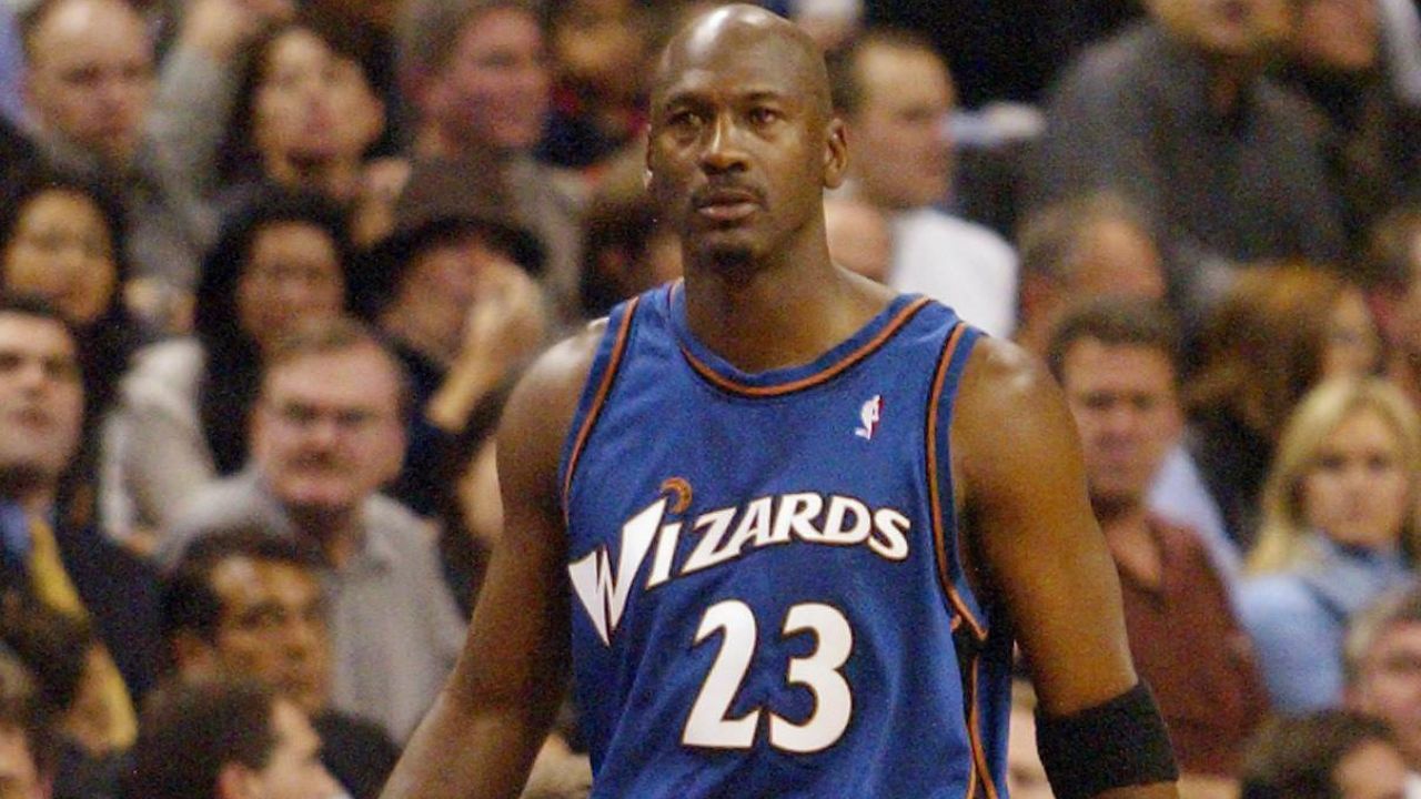 Washington Wizards' Michael Jordan comes off the bench during first-half NBA action against the Toronto Raptors in Toronto on Wednesday, Oct. 30, 2002. (Frank Gunn/CP)