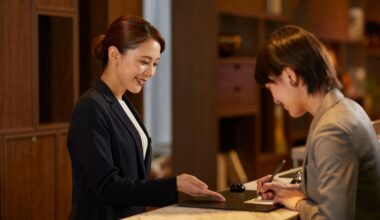 Woman at hotel reception