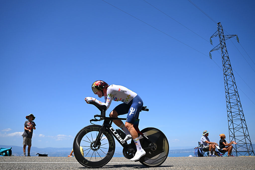 THONON-LES-BAINS, FRANCE - JULY 21: Thibault Guernalec of France and Team TotalEnergies competes during the 113th Tour de France 2026, Stage 16 a 26.1km individual time trial stage from Evian-les-Bains to Thonon-les-Bains / #UCIWT / on July 21, 2026 in Thonon-les-Bains, France. (Photo by Tim de Waele/Getty Images)