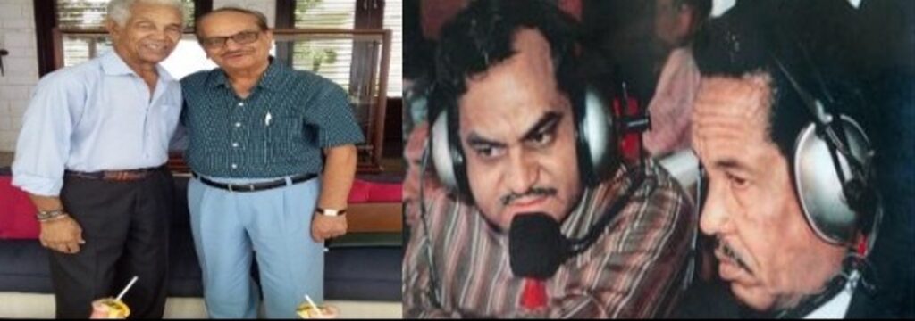 Ravi Chaturvedi was hosted by Sir Garry Sobers for lunch in 2019 (left). The duo while working in commentary. Photo courtesy: Ravi Chaturvedi