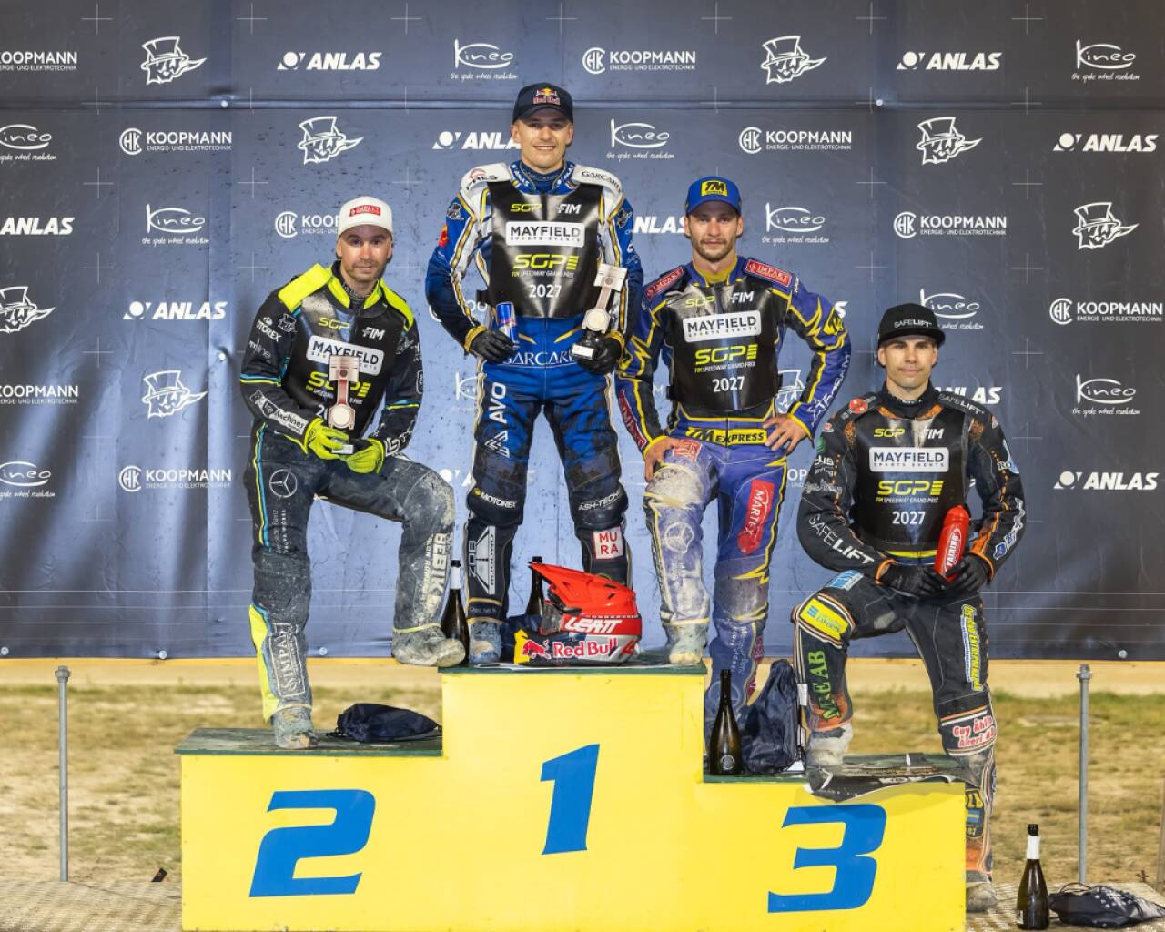 FIM SGP Challenge top four Robert Lambert (second left), Rohan Tungate (far left), Kacper Woryna (second right), Kim Nilsson (far right). PHOTO: Marcin Karczewski