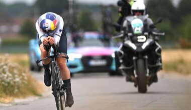 Zoe Backstedt of Great Britain and Team CANYON//SRAM zondacrypto - White Best Young Rider Jersey competes during the 12th Baloise Ladies Tour 2026 - Stage 3a a 8.4km individual time trial stage from Maaseik to Maaseik on July 18, 2026 in Maaseik, Belgium. (Photo by Luc Claessen/Getty Images)