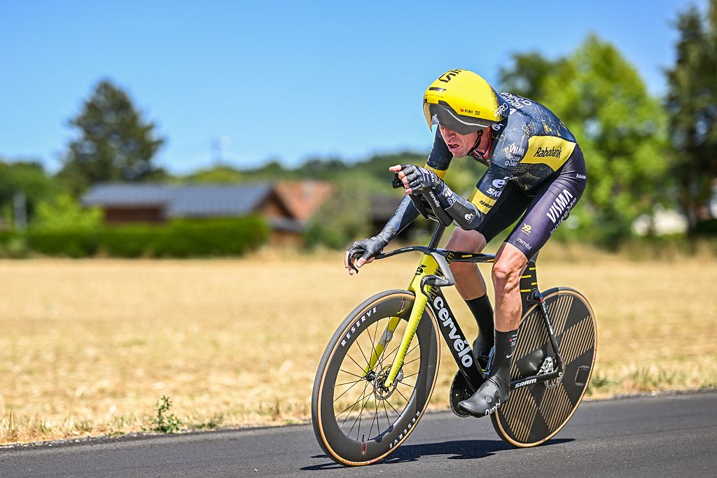 French Bruno Armirail of Team Visma-Lease a Bike pictured in action during the stage 16 of the 2026 Tour de France cycling race, an individual Time Trial stage of 26km from Evian-les-Bains to Thonon-les-Bains, on Tuesday 21 July 2026. The 113th edition of the Tour de France starts on Saturday 4 July in Barcelona, Spain, and will finish in Paris, France on the 26th of July. BELGA PHOTO DAVID PINTENS (Photo by DAVID PINTENS / BELGA MAG / Belga via AFP)