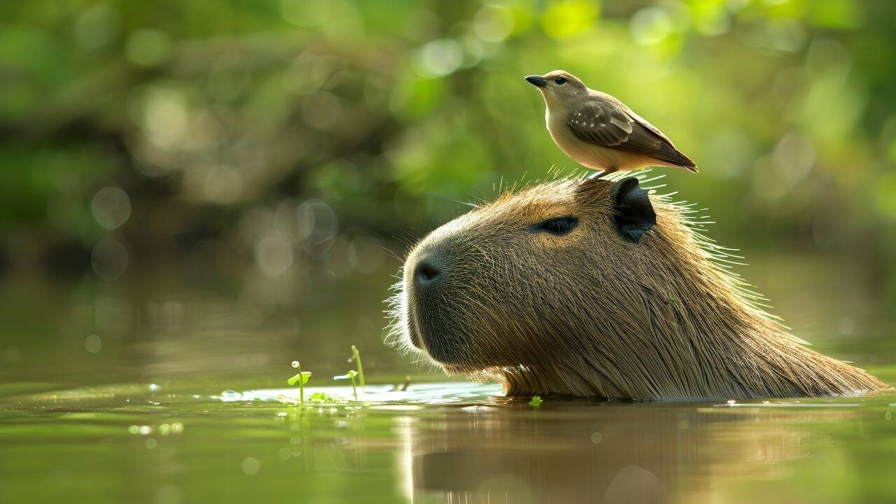 A bird sitting on a Capybara's head (Image Credit: Canva) A bird sitting on a Capybara's head