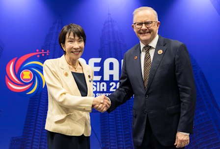 Prime Minister Anthony Albanese with Japan’s new prime minister, Sanae Takaichi, at ASEAN.