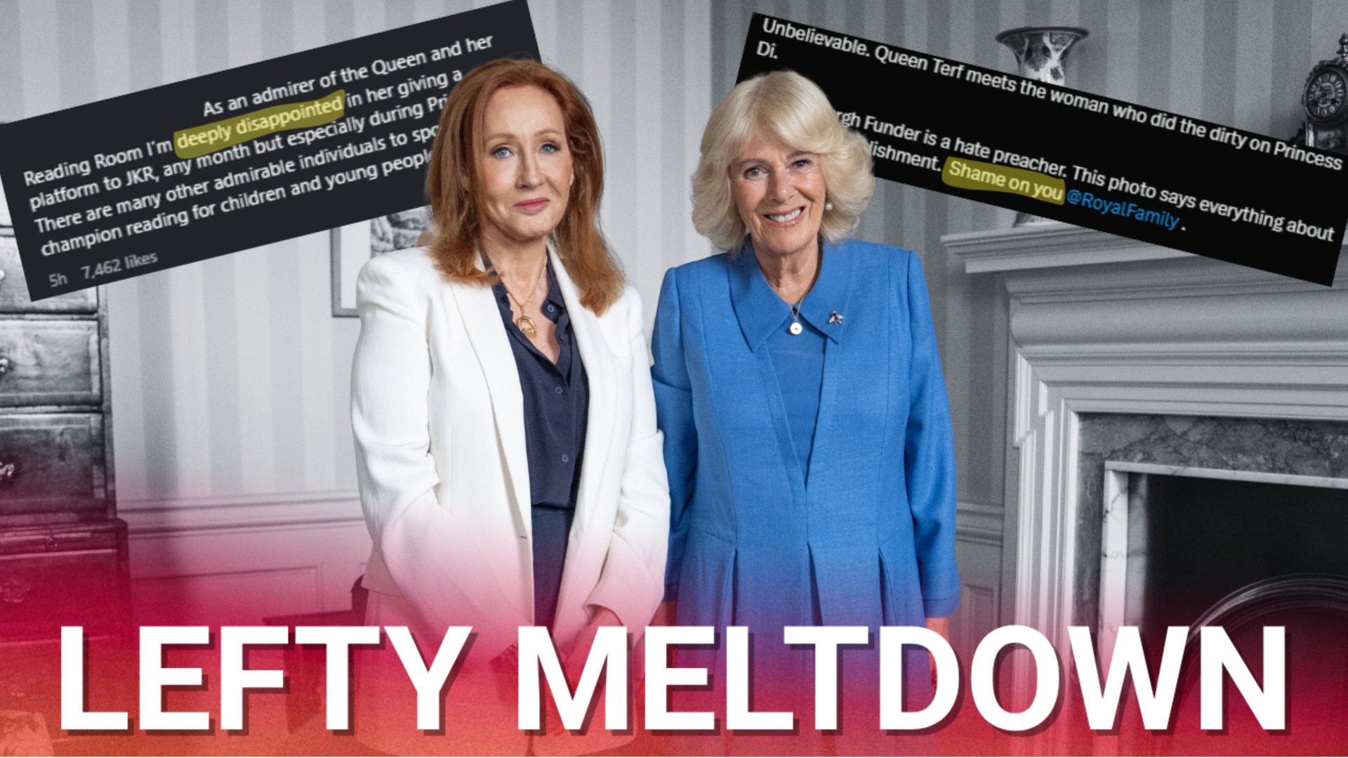 Lefty hysteria after Queen Camilla posts photo with JK Rowling during pride month