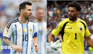 A split picture of Argentina's Lionel Messi and Cape Verde goalkeeper Vozinha