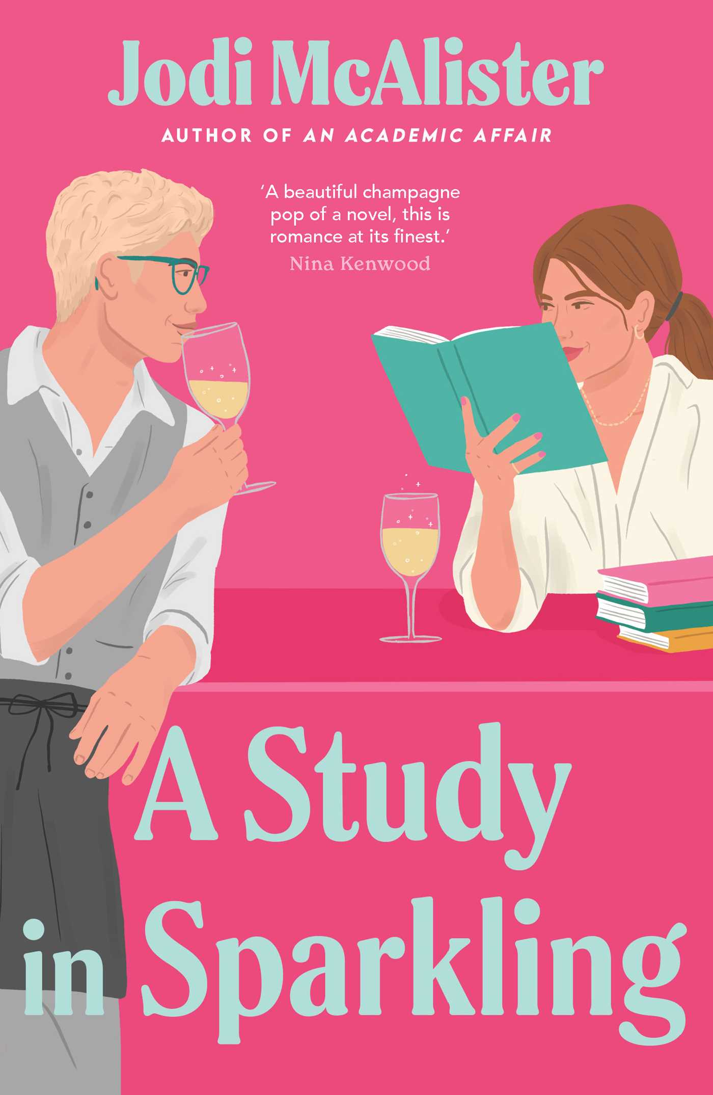 Cover of A Study in Sparkling by Jodi McAlister, showing two people looking at each other at a bar, one reading a book.