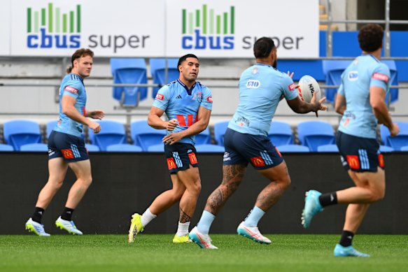 Ethan Strange (left) at training on Thursday.