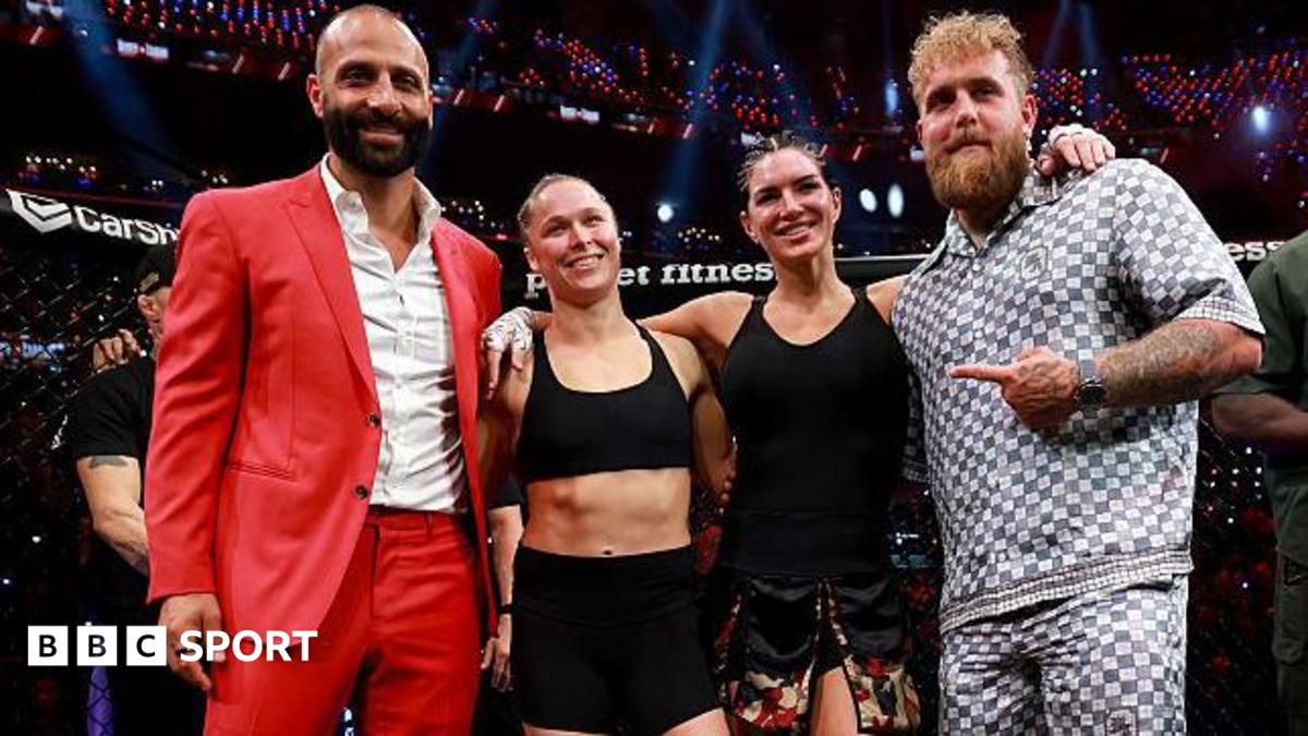 Nakisa Bidarian, Ronda Rousey, Gina Carano and Jake Paul pose for a picture