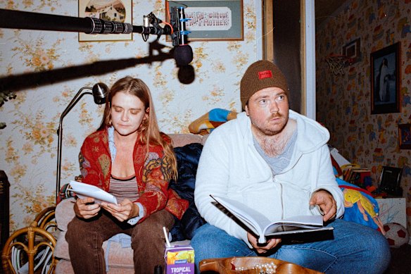 Writer-director James Robert Woods on set with Sapphire Blossom, who plays the wife of the long-suffering estate manager.