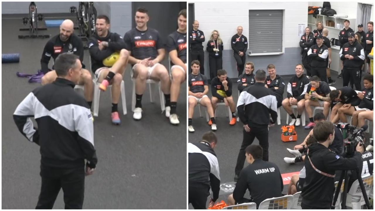 Craig McRae had Collingwood players cracking up in his pre-match address.