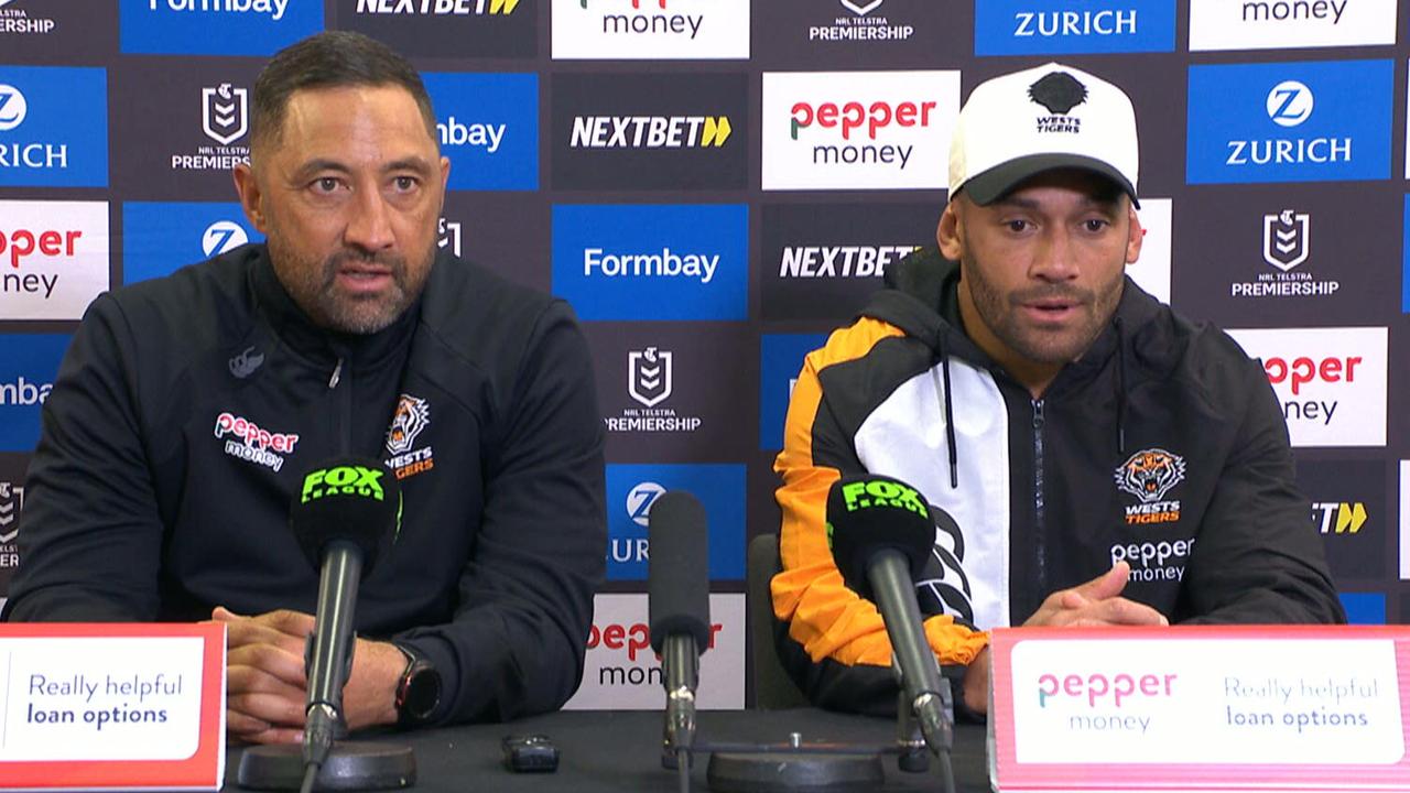 NRL 2026: Benji Marshall speaks in Wests Tigers press conference, loss to Dragons, full replay, reaction, Apisai Koroisau injury update